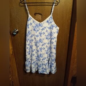 Blue and White Ruffled Mini Sundress with Spaghetti Straps